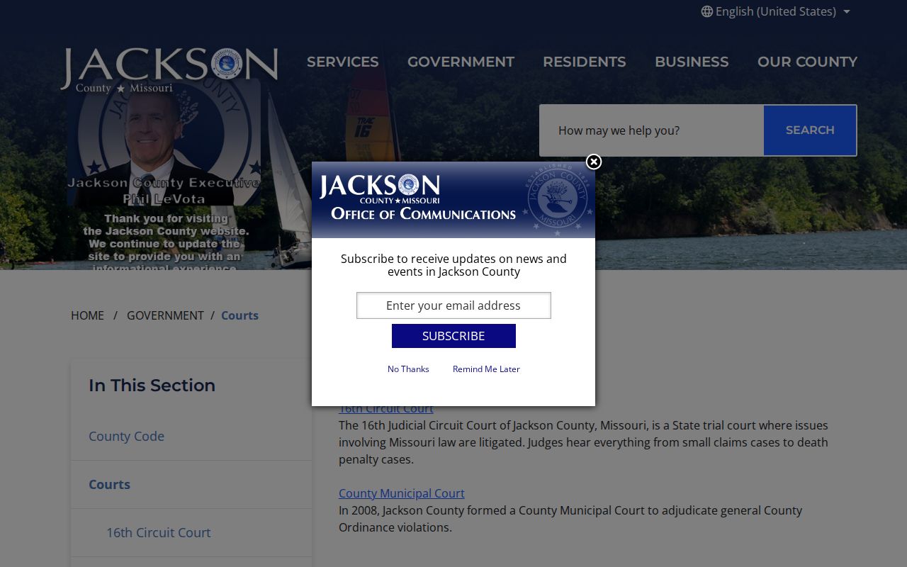 Jackson County official courts webpage