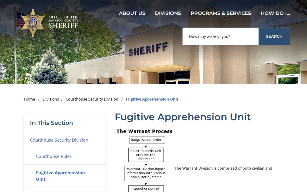 Jackson County Sheriff Fugitive Apprehension Unit webpage