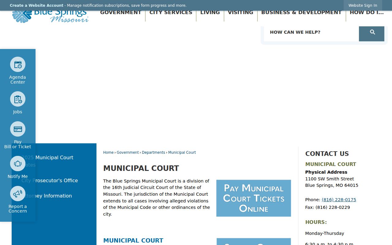 Blue Springs Municipal Court official webpage