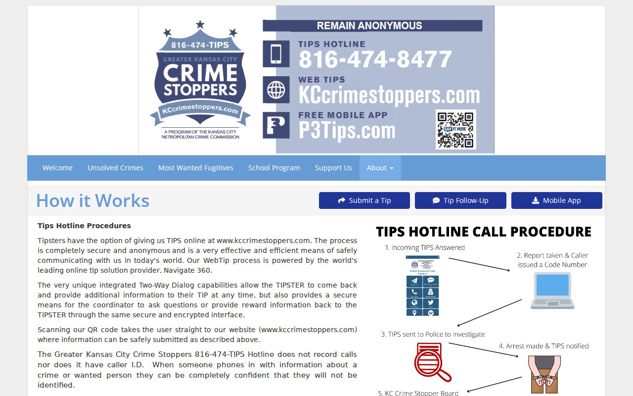 Greater Kansas City Crime Stoppers program webpage